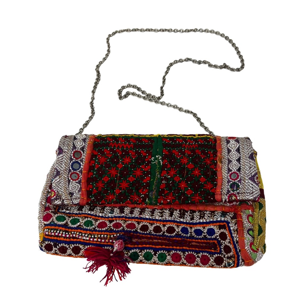 Boho Chic Gypsy Colorful Tassel Beaded Embroidered Tapestry Shoulder Bag Clutch